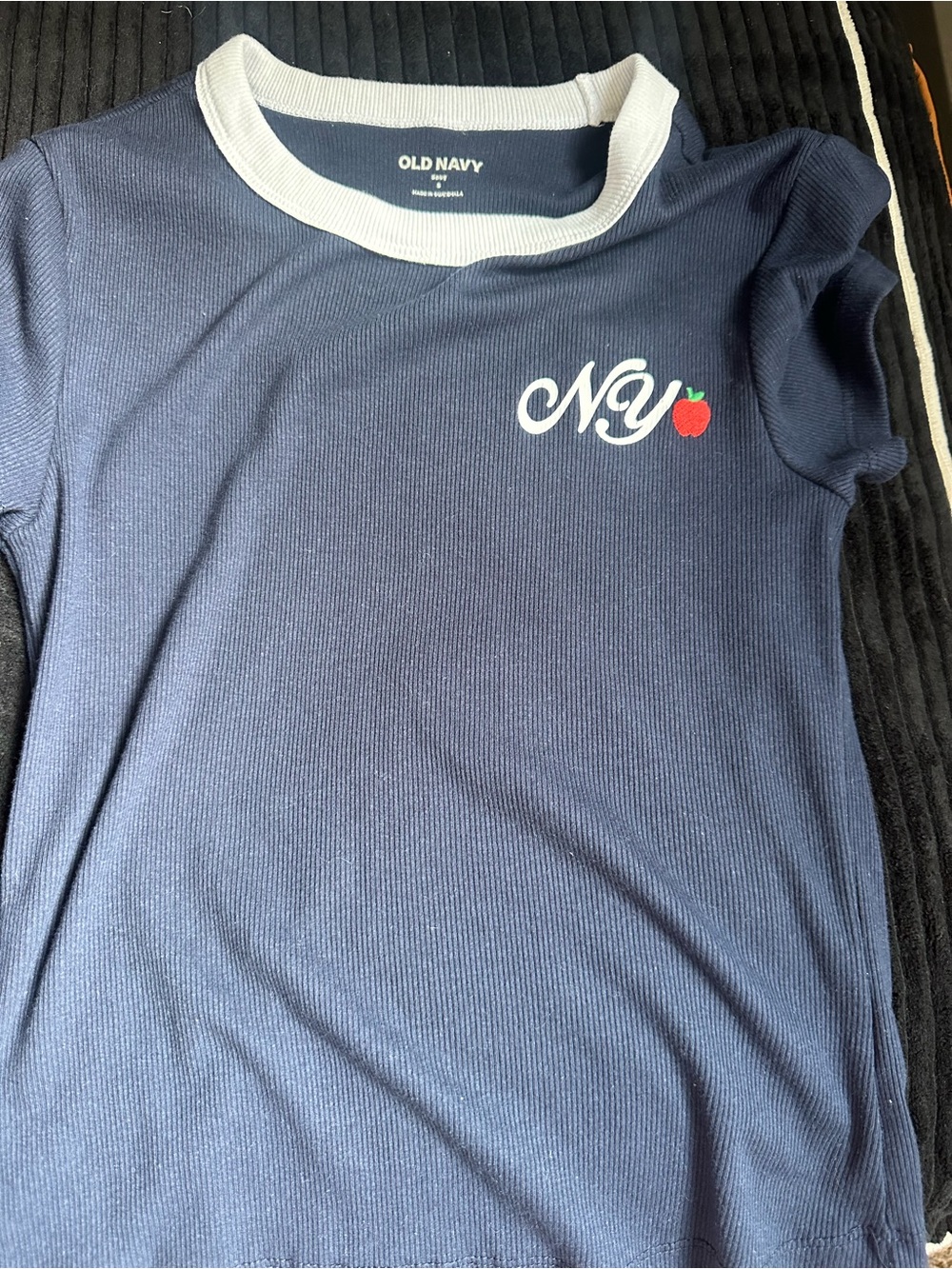 Old Navy Navy Ringer Tee with NY Apple Graphic